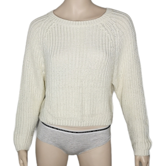 Divided Sweaters - Divided H&M Ribbed Cropped Ivory Pullover Sweater